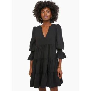 POMANDER PLACE Black Crepe Kenzo Relaxed Fit Long Sleeve Mini Dress Size Medium